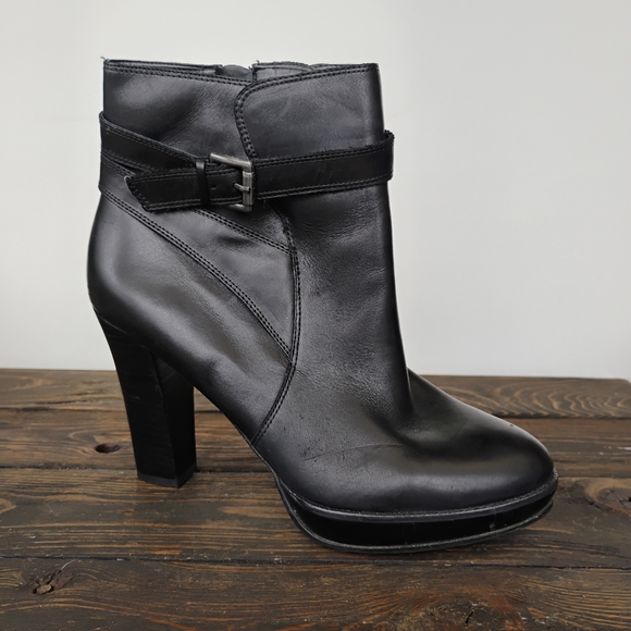 Arturo Chiang Primo Ankle Boots Size 8M Platform Black Leather Buckle Belt ZipUp - Picture 10 of 16